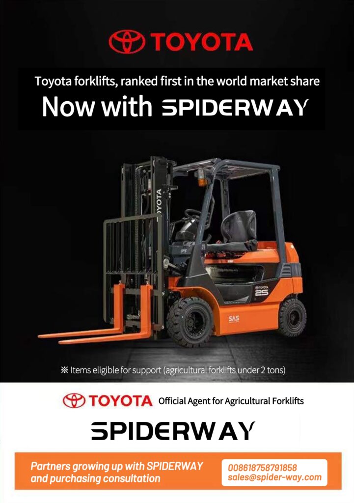 Farm Progress Show 2025: SPIDERWAY Showcases S400/S600 Lithium Battery Systems with Toyota Agricultural Forklifts Farm Progress Show 2025: SPIDERWAY Showcases S400/S600 Lithium Battery Systems with Toyota Agricultural Forklifts